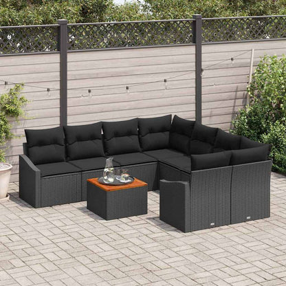 Gartensofa-set mit Kissen 9 pcs Schwarz Poly-Rattan