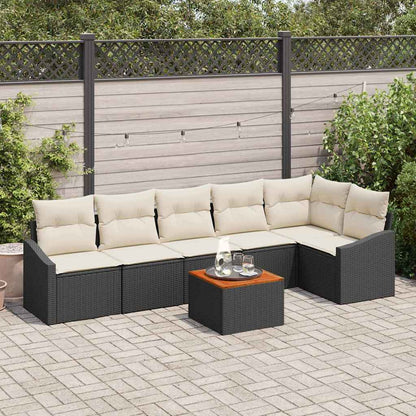 Gartensofa-set mit Kissen 7 pcs Schwarz Poly-Rattan