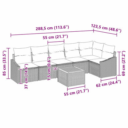 Gartensofa-set mit Kissen 7 pcs Beige Poly-Rattan