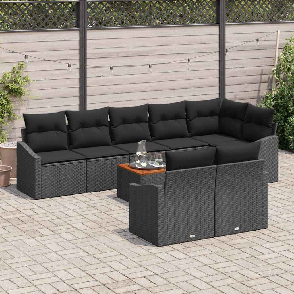 Gartensofa-set mit Kissen 9 pcs Schwarz Poly-Rattan