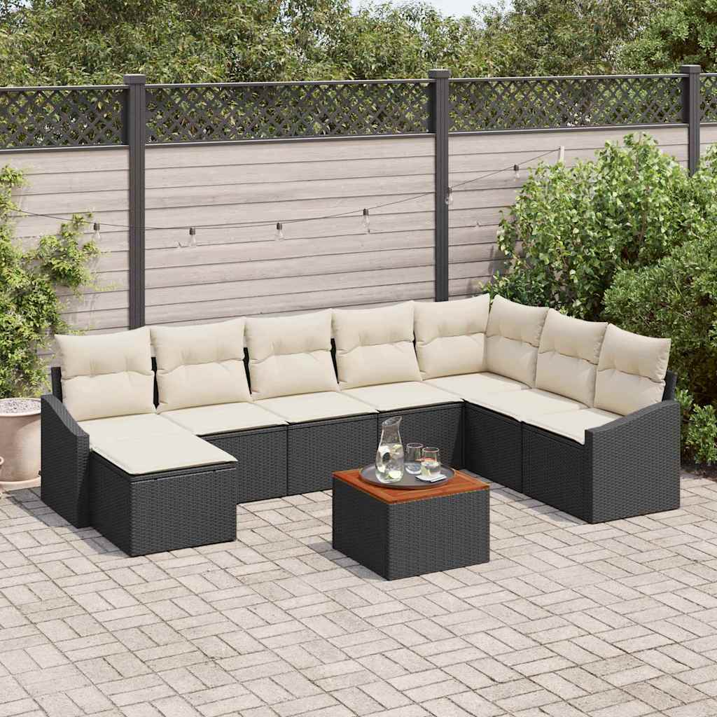 Gartensofa-set mit Kissen 9 pcs Schwarz Poly-Rattan