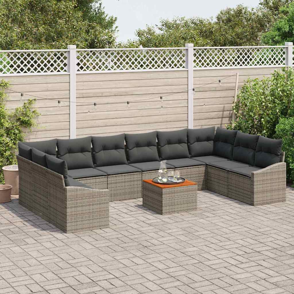 Gartensofa-set mit Kissen 11 pcs Grau Poly-Rattan