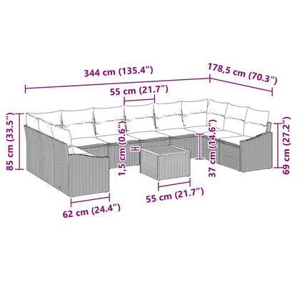 Gartensofa-set mit Kissen 11 pcs Grau Poly-Rattan