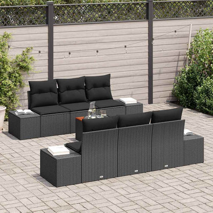 Gartensofa-set mit Kissen 7 pcs Schwarz Poly-Rattan