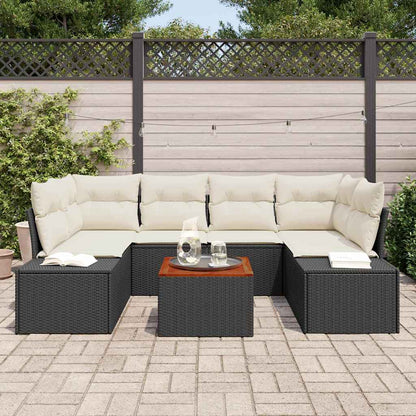 Gartensofa-set mit Kissen 7 pcs Schwarz Poly-Rattan
