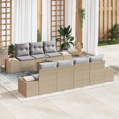 Gartensofa-set mit Kissen 8 pcs Beige Poly-Rattan