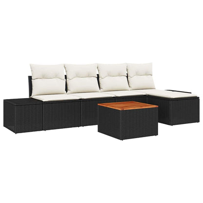 Gartensofa-set mit Kissen 6 pcs Schwarz Poly-Rattan