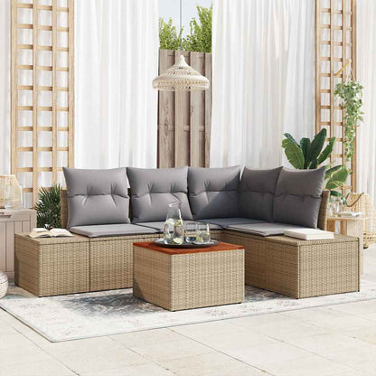 Gartensofa-set mit Kissen 5 pcs Beige Poly-Rattan
