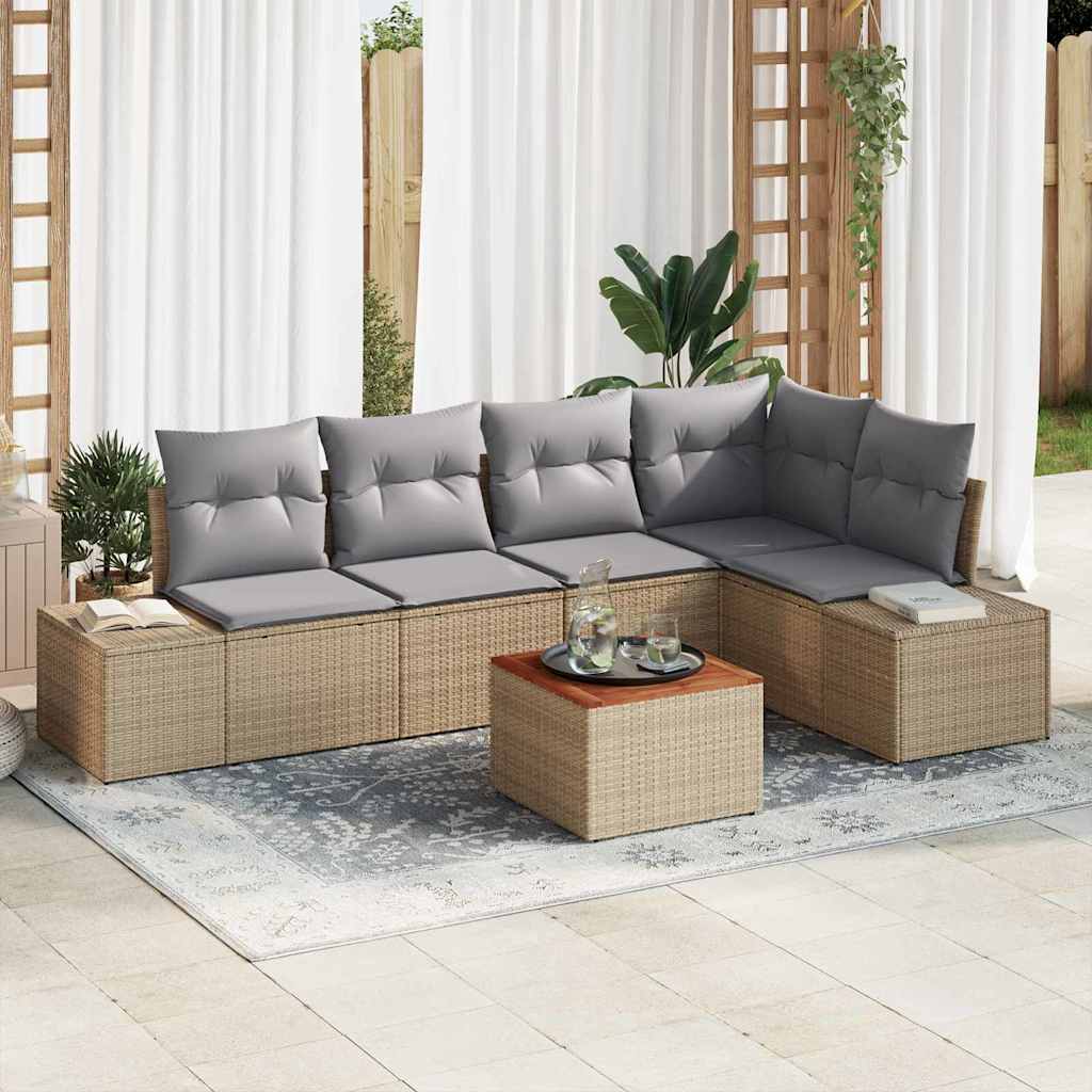 Gartensofa-set mit Kissen 6 pcs Beige Poly-Rattan