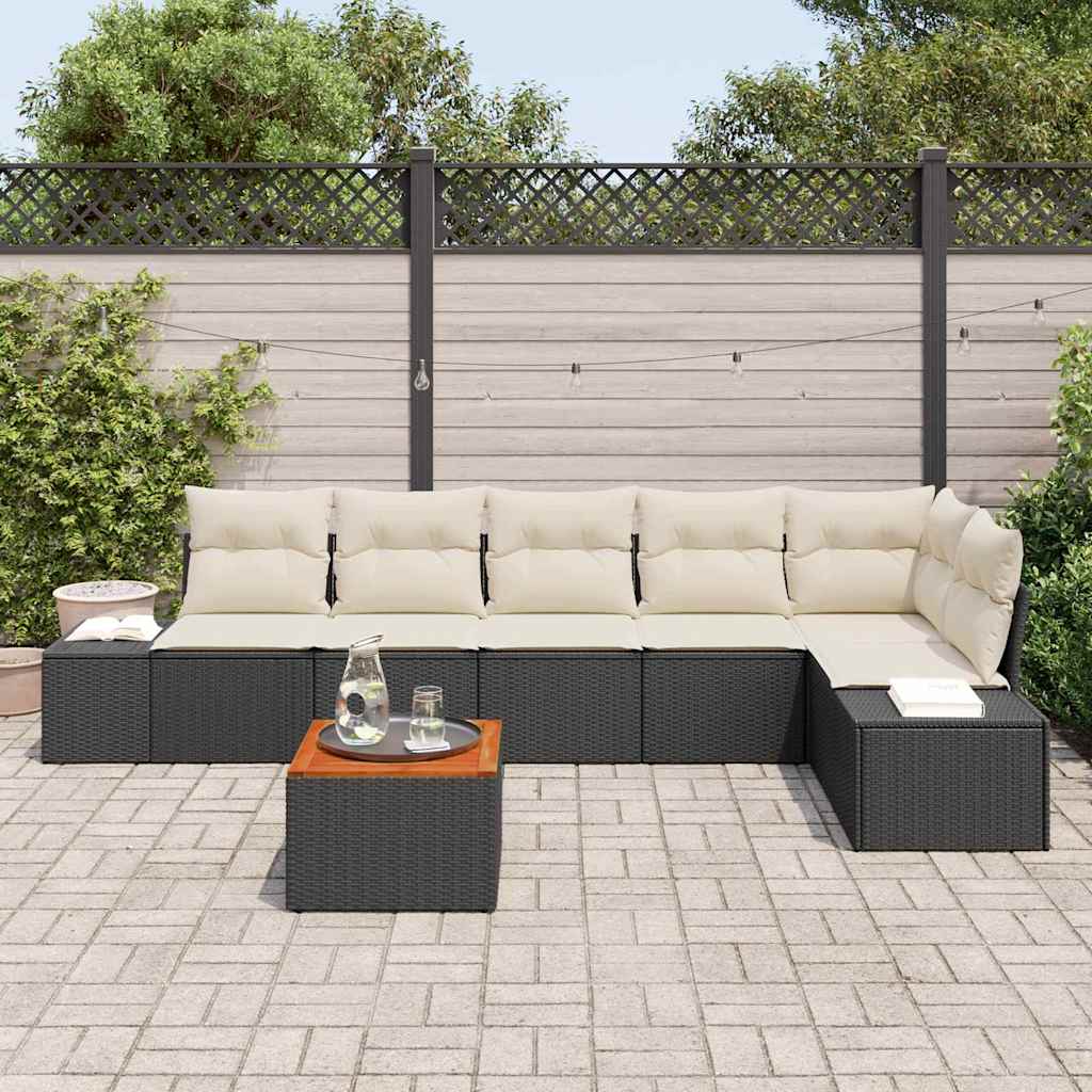 Gartensofa-set mit Kissen 7 pcs Schwarz Poly-Rattan