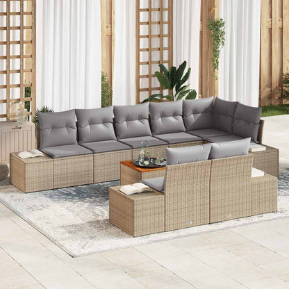Gartensofa-set mit Kissen 9 pcs Beige Poly-Rattan
