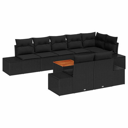 Gartensofa-set mit Kissen 9 pcs Schwarz Poly-Rattan