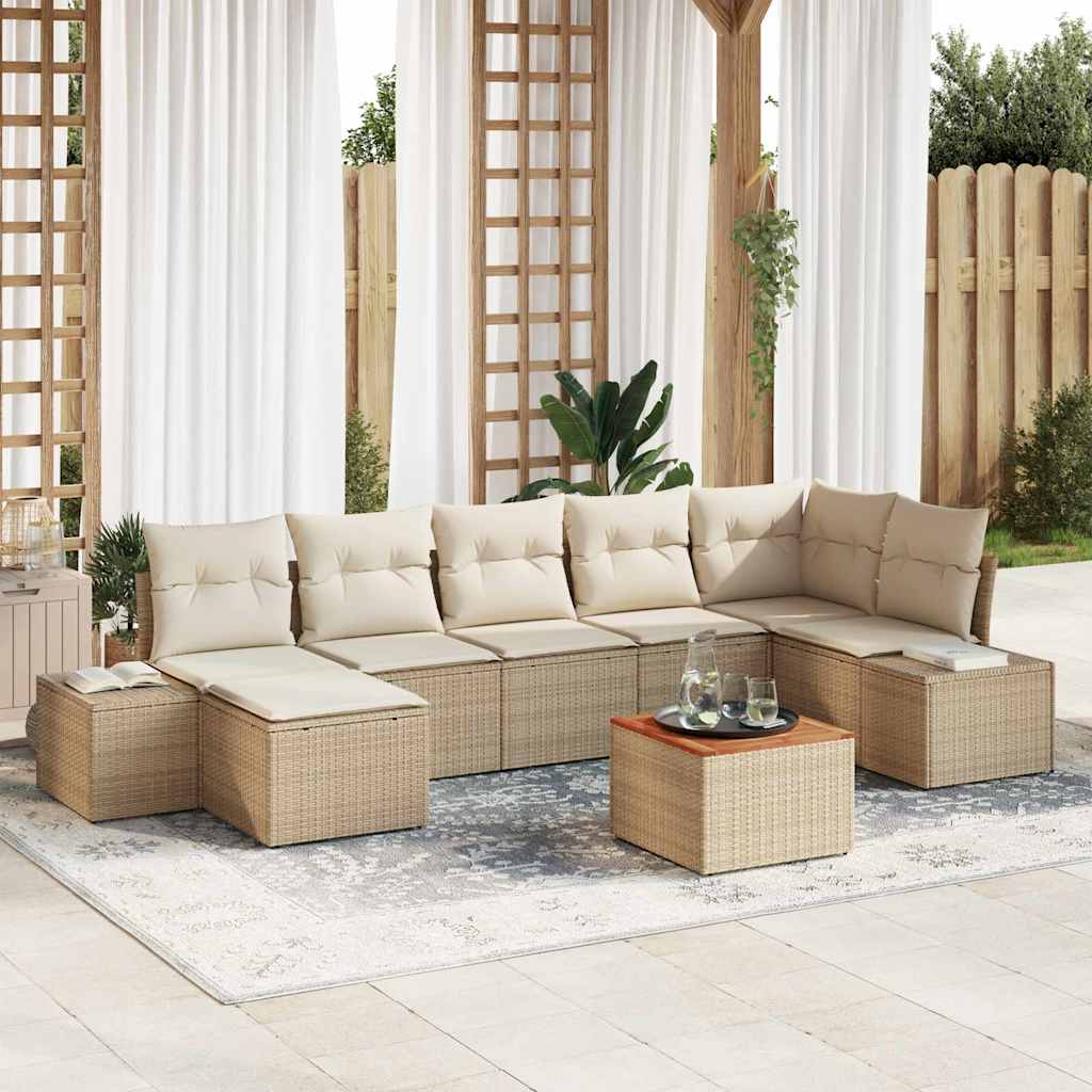 Gartensofa-set mit Kissen 8 pcs Beige Poly-Rattan