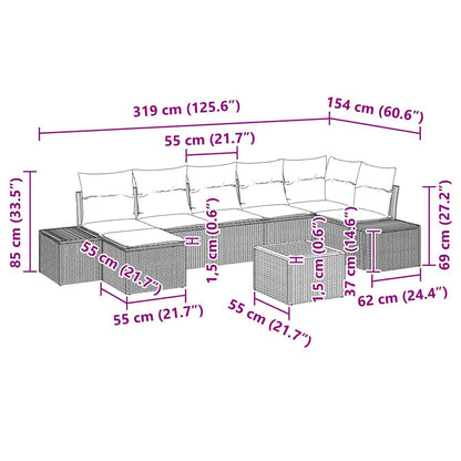 Gartensofa-set mit Kissen 8 pcs Schwarz Poly-Rattan