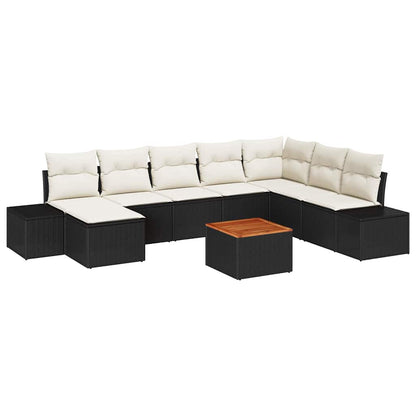 Gartensofa-set mit Kissen 9 pcs Schwarz Poly-Rattan