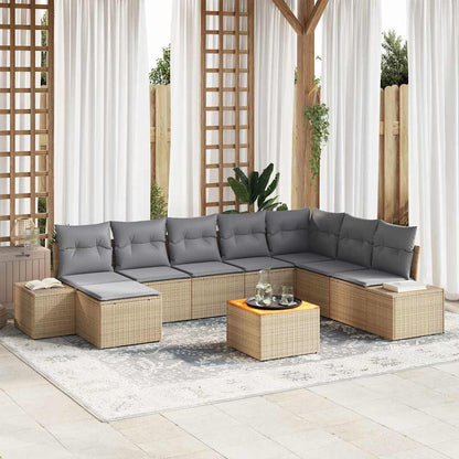 Gartensofa-set mit Kissen 9 pcs Beige Poly-Rattan