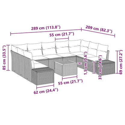 Gartensofa-set mit Kissen 10 pcs Schwarz Poly-Rattan