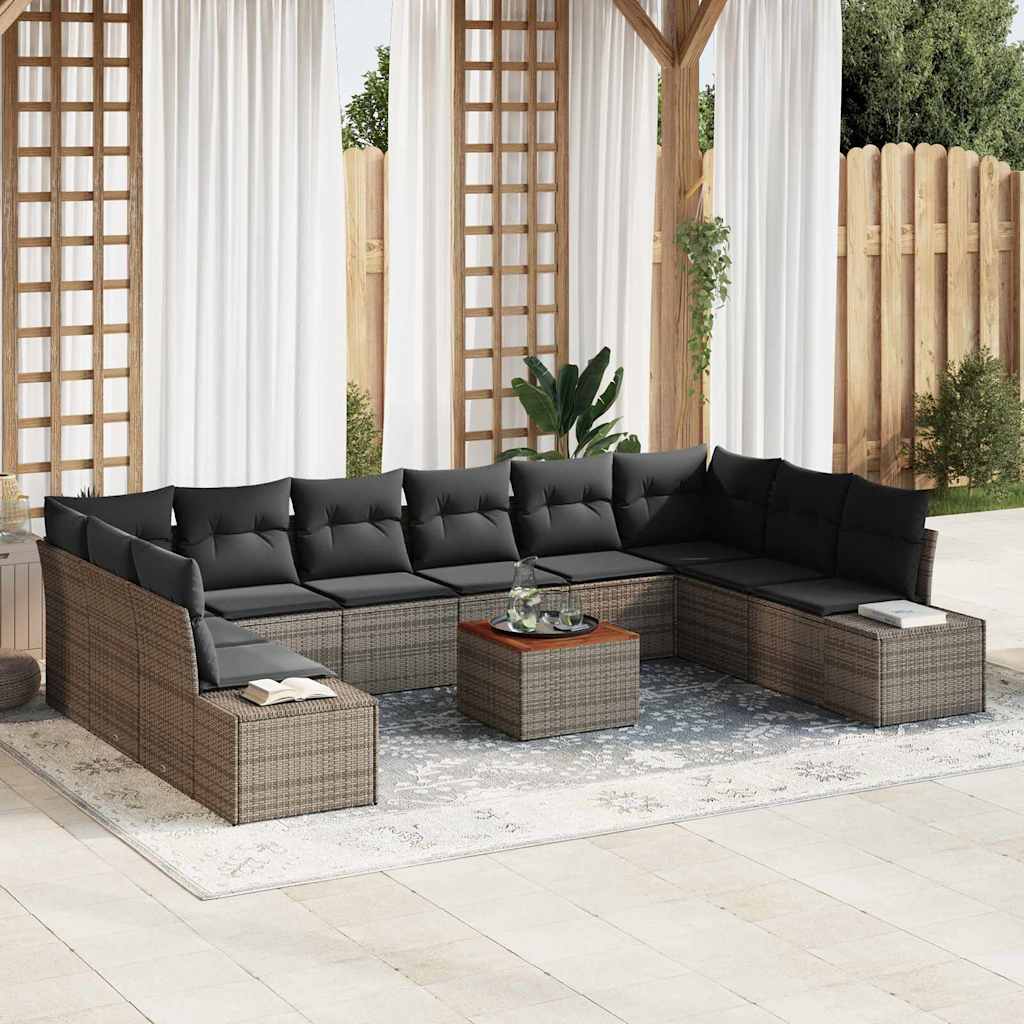Gartensofa-set mit Kissen 11 pcs Grau Poly-Rattan