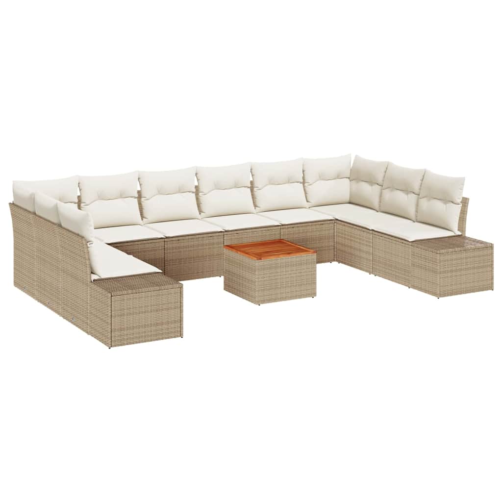 Gartensofa-set mit Kissen 11 pcs Beige Poly-Rattan