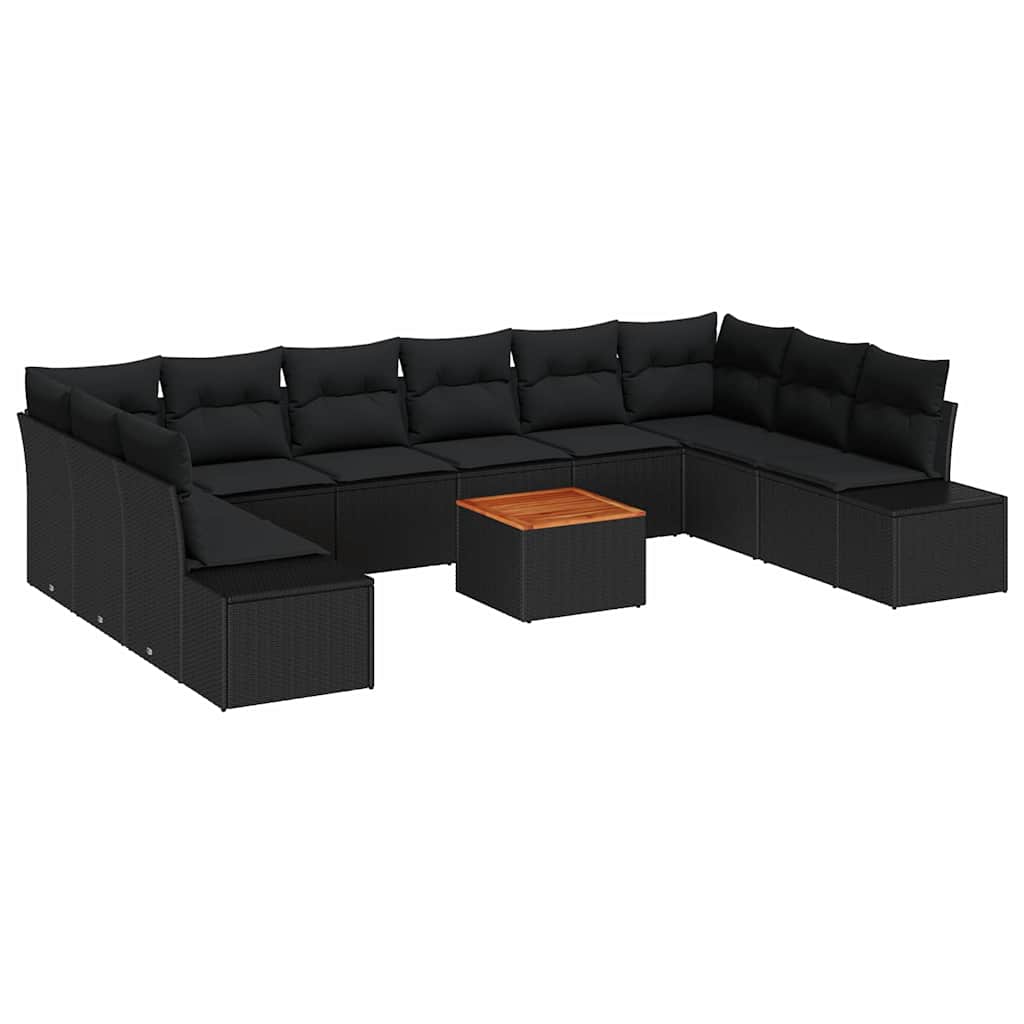 Gartensofa-set mit Kissen 11 pcs Schwarz Poly-Rattan