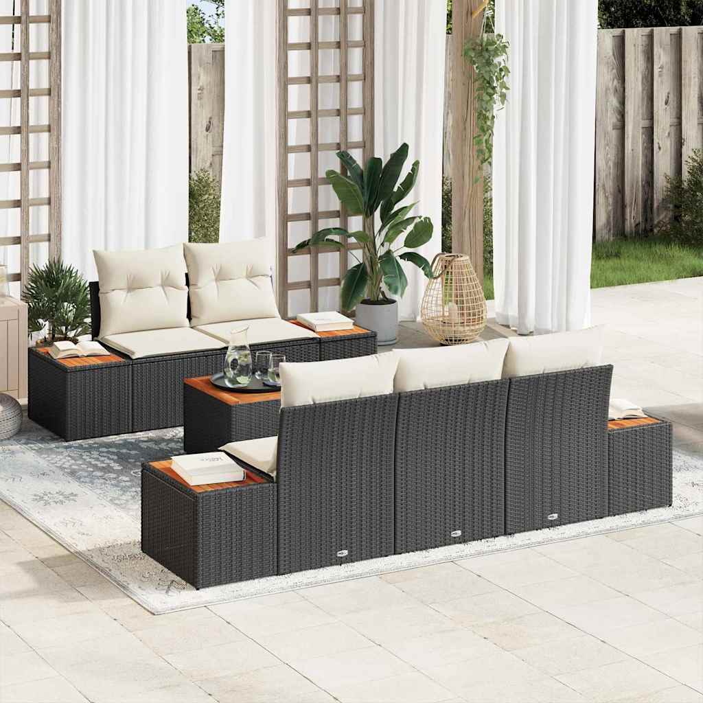 Gartensofa-set mit Kissen 6 pcs Schwarz Poly Rattan