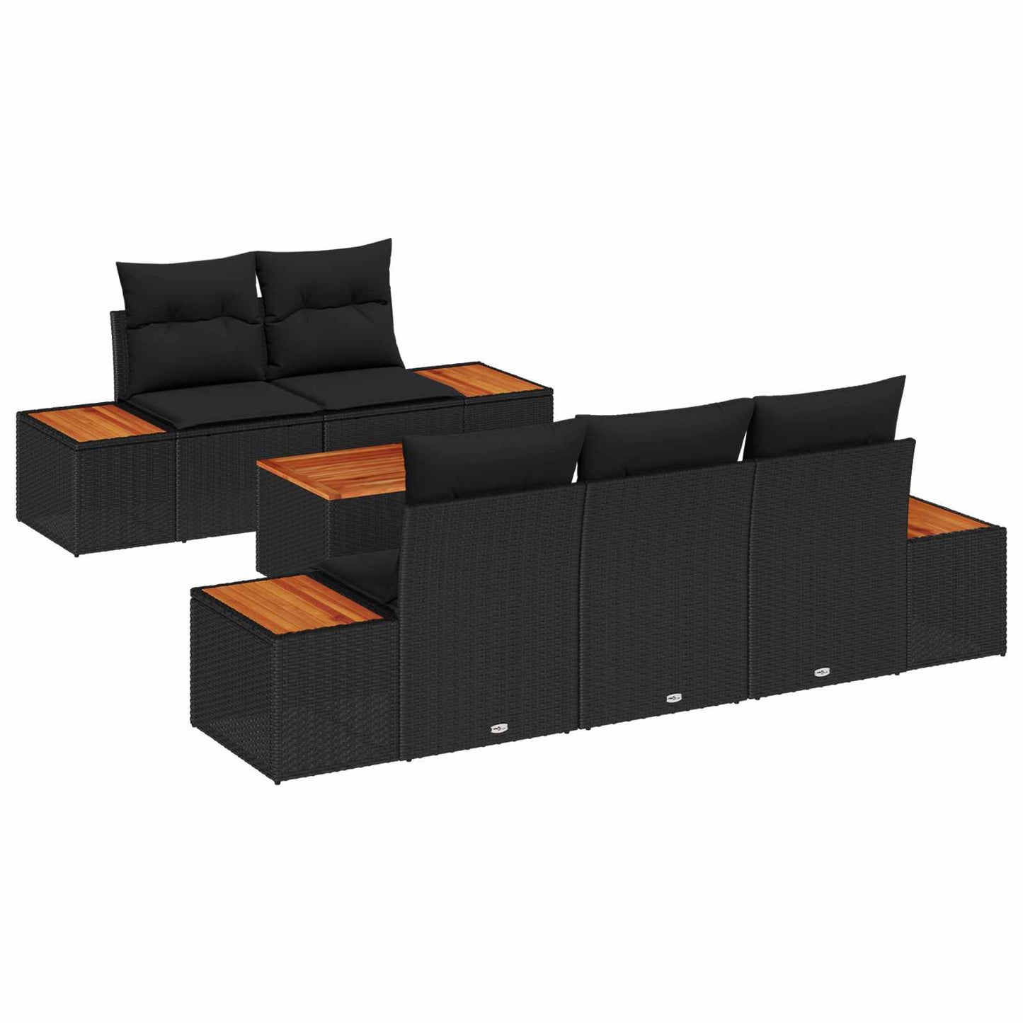 Gartensofa-set mit Kissen 6 pcs Schwarz Poly Rattan