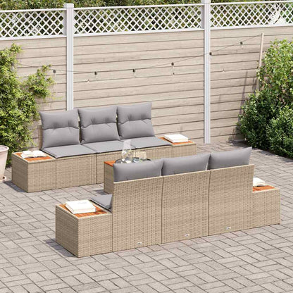 Gartensofa-set mit Kissen 7 pcs Beige Poly Rattan