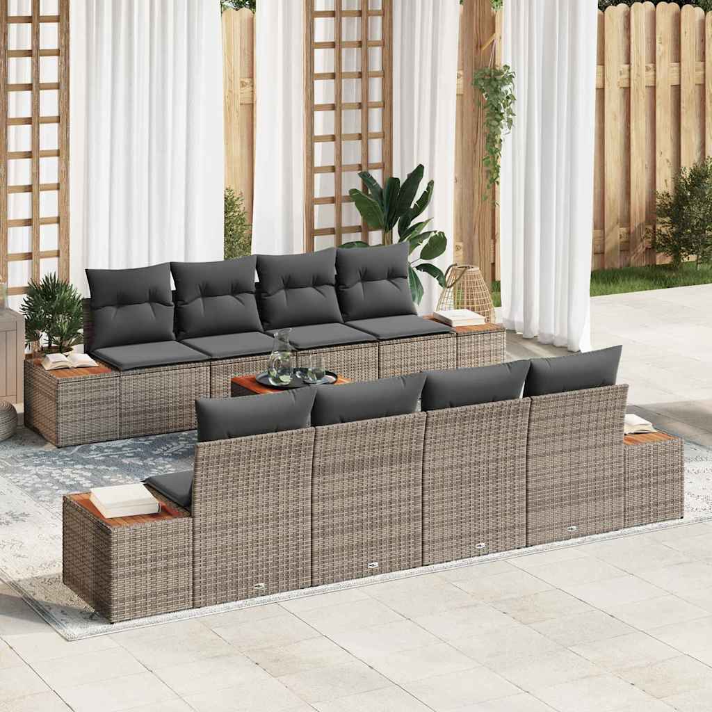 Gartensofa-set mit Kissen 9 pcs Grau Poly Rattan