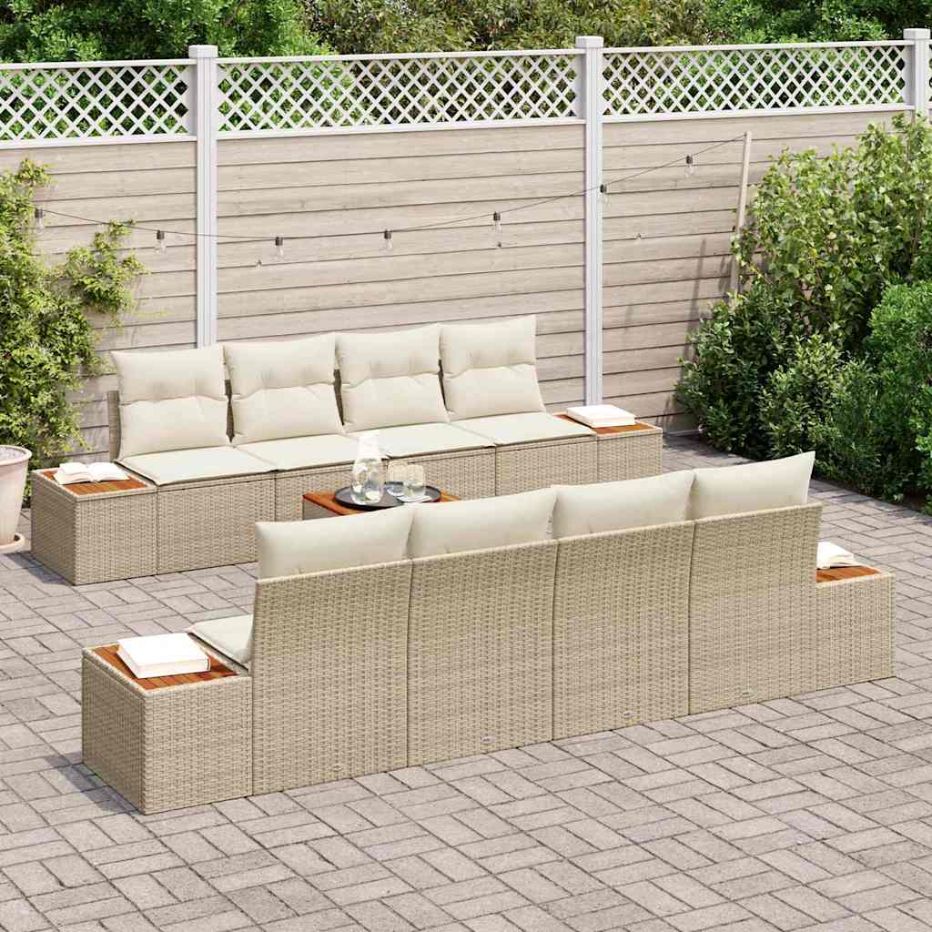 Gartensofa-set mit Kissen 9 pcs Beige Poly Rattan