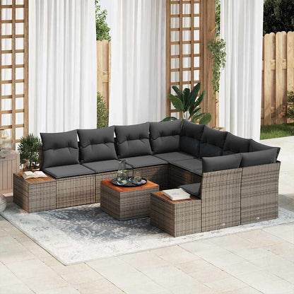 Gartensofa-set mit Kissen 9 pcs Grau Poly Rattan
