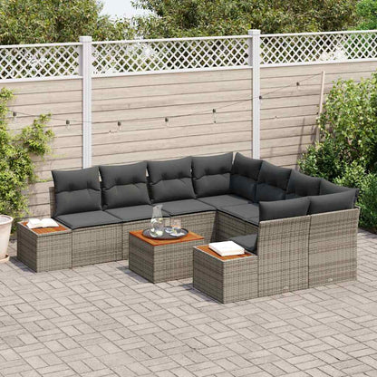 Gartensofa-set mit Kissen 9 pcs Grau Poly Rattan
