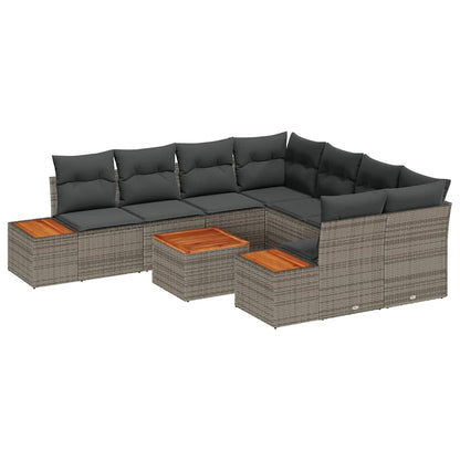 Gartensofa-set mit Kissen 9 pcs Grau Poly Rattan