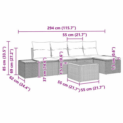 Gartensofa-set mit Kissen 6 pcs Schwarz Poly Rattan