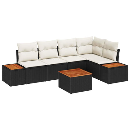 Gartensofa-set mit Kissen 6 pcs Schwarz Poly Rattan