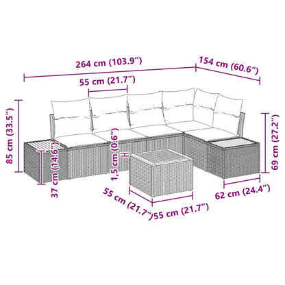 Gartensofa-set mit Kissen 6 pcs Schwarz Poly Rattan