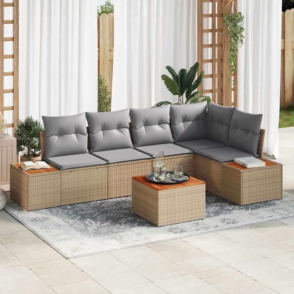 Gartensofa-set mit Kissen 6 pcs Beige Poly Rattan