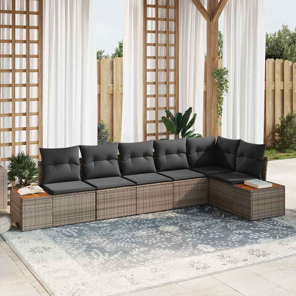 Gartensofa-set mit Kissen 6 pcs Grau Poly Rattan