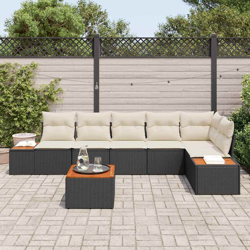 Gartensofa-set mit Kissen 7 pcs Schwarz Poly Rattan
