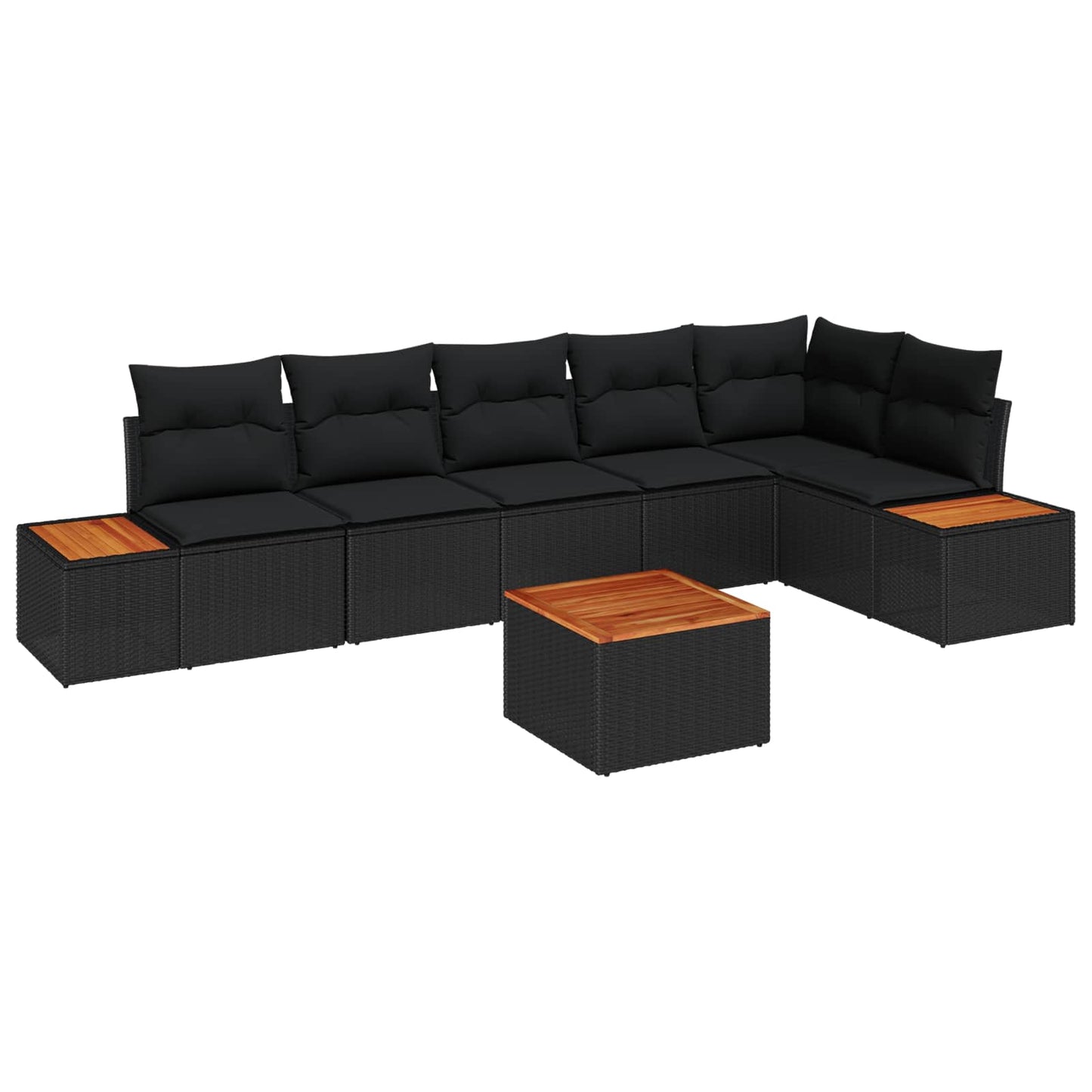 Gartensofa-set mit Kissen 7 pcs Schwarz Poly Rattan