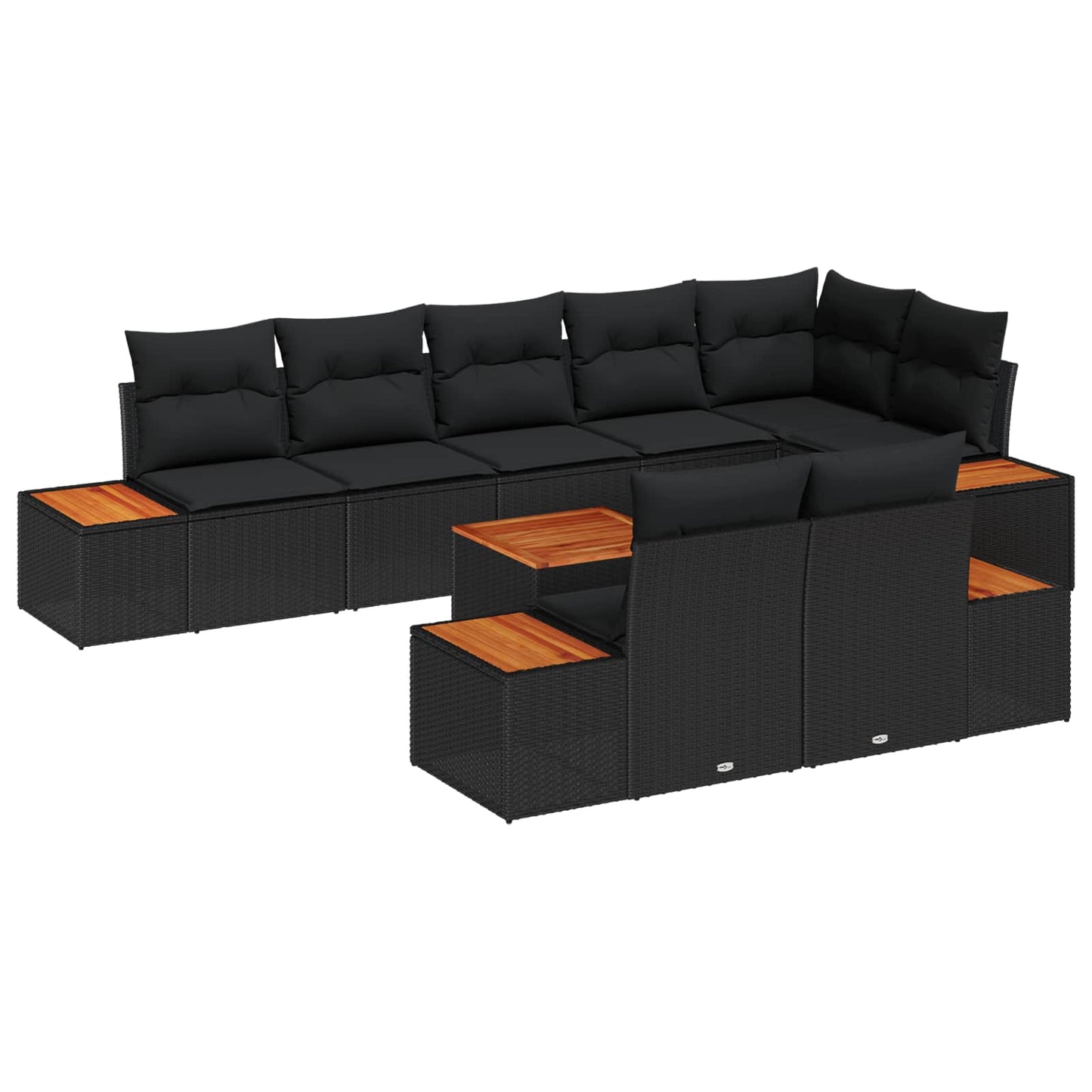 Gartensofa-set mit Kissen 9 pcs Schwarz Poly Rattan