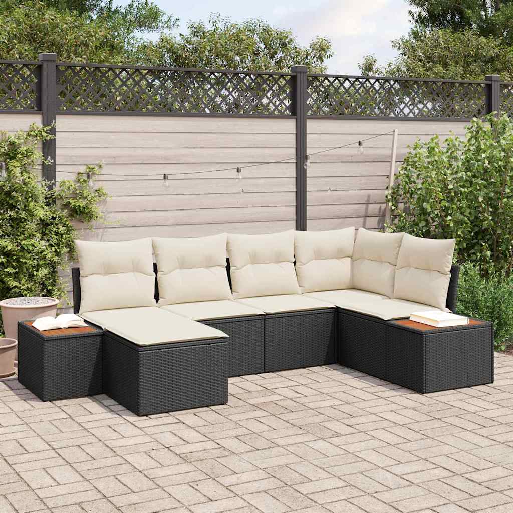 Gartensofa-set mit Kissen 6 pcs Schwarz Poly-Rattan