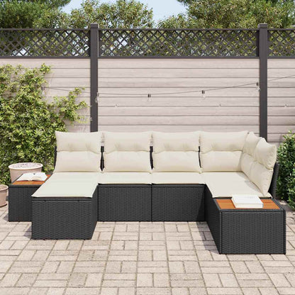 Gartensofa-set mit Kissen 6 pcs Schwarz Poly-Rattan