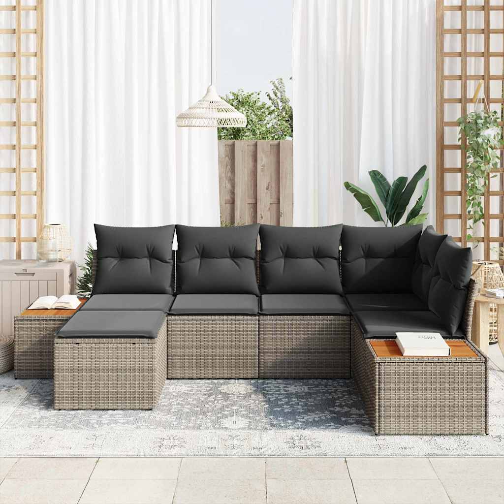 Gartensofa-set mit Kissen 6 pcs Grau Poly-Rattan