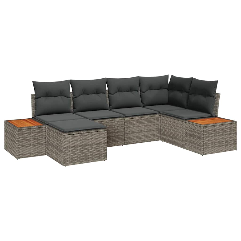 Gartensofa-set mit Kissen 6 pcs Grau Poly-Rattan