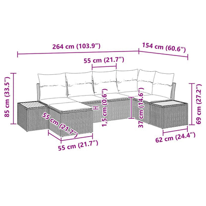 Gartensofa-set mit Kissen 6 pcs Beige Poly-Rattan