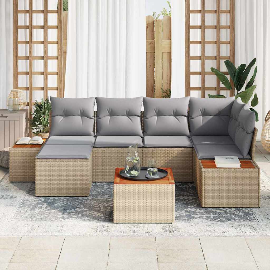 Garten-Sofa-Set mit Kissen 7 pcs Beige Poly-Rattan