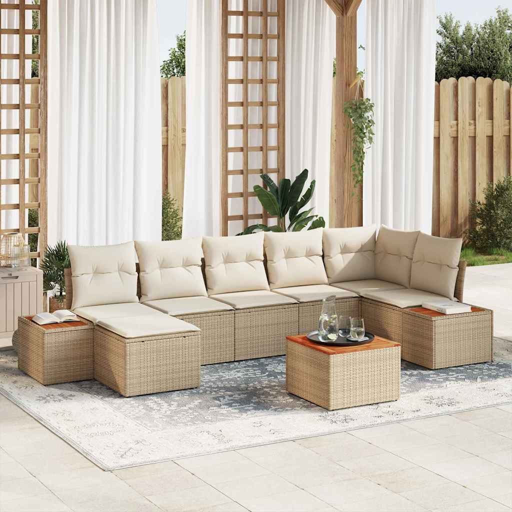 Garten-Sofa-Set mit Kissen 8 pcs Beige Poly-Rattan