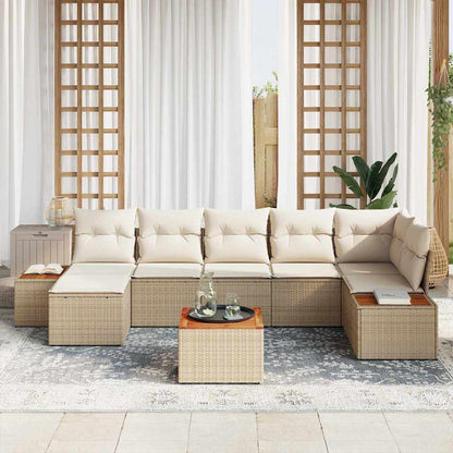 Garten-Sofa-Set mit Kissen 8 pcs Beige Poly-Rattan