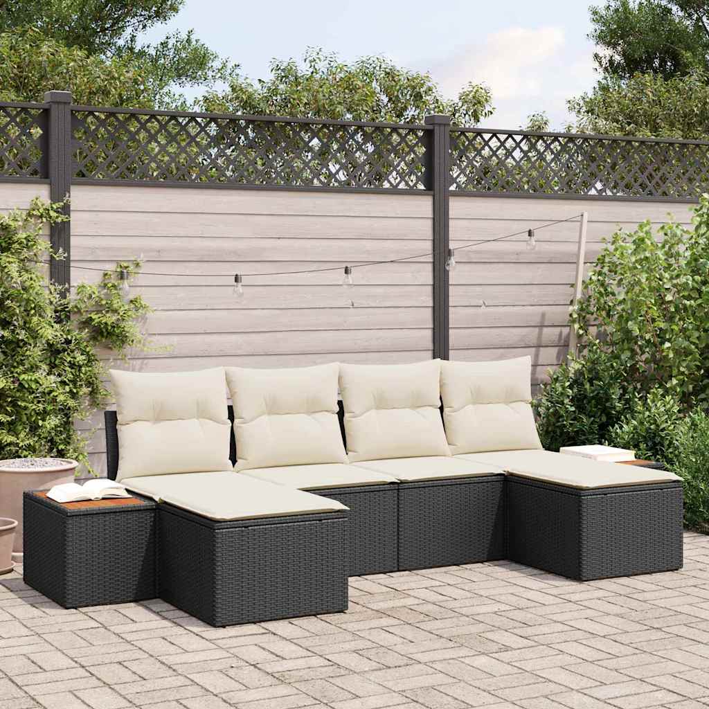 Gartensofa-set mit Kissen 6 pcs Schwarz Poly-Rattan