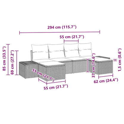 Gartensofa-set mit Kissen 6 pcs Schwarz Poly-Rattan